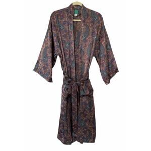 Isaac Zelcer Silk Robe Mens One Size Paisley Pockets Tie Closure Lounge Retro